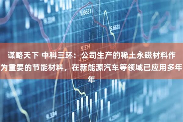 谋略天下 中科三环:公司生产的稀土永磁材料作为重要的节能材料,在新能源汽车等领域已应用多年